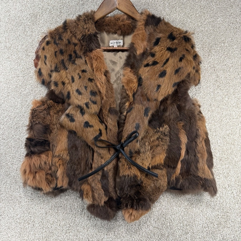 Vtg 80s Patchwork Rabbit Fur Vest Sz M Avant Garde  Festival Jungle Chic Primal